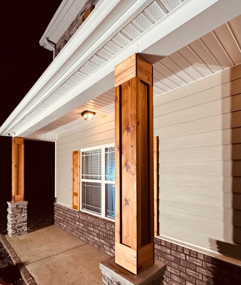 Cedar Porch Columns & Shutters — Craftsman Style