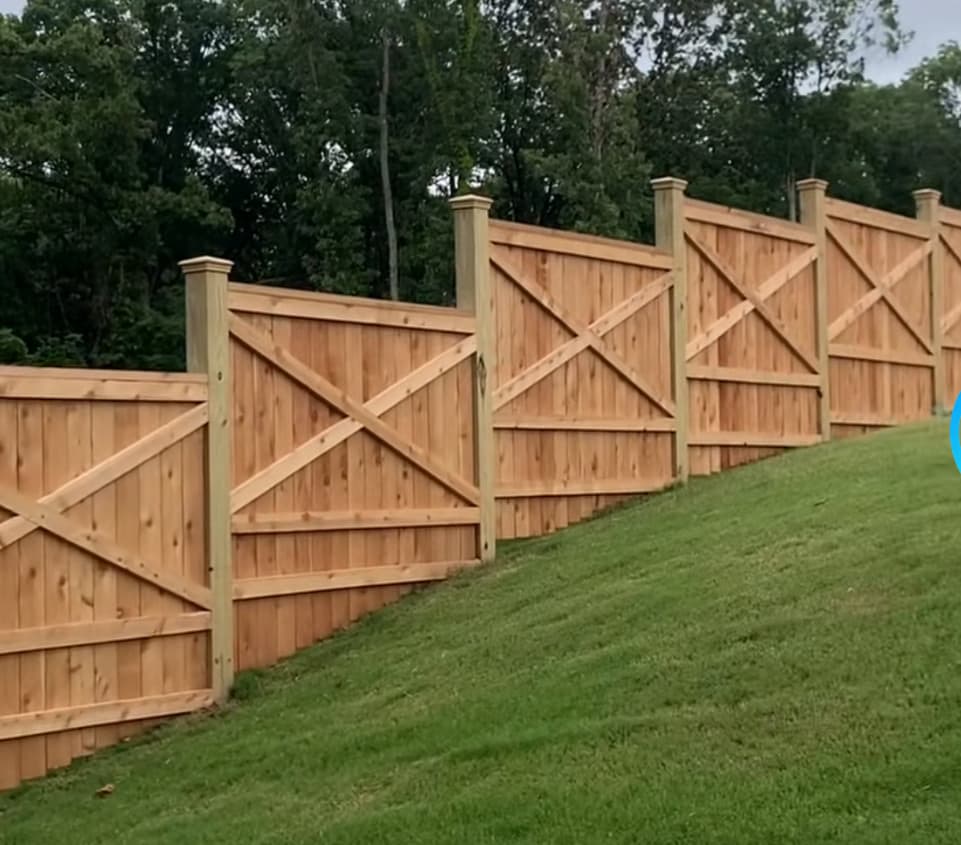 Cedar Privacy Fence — Stepped Hillside