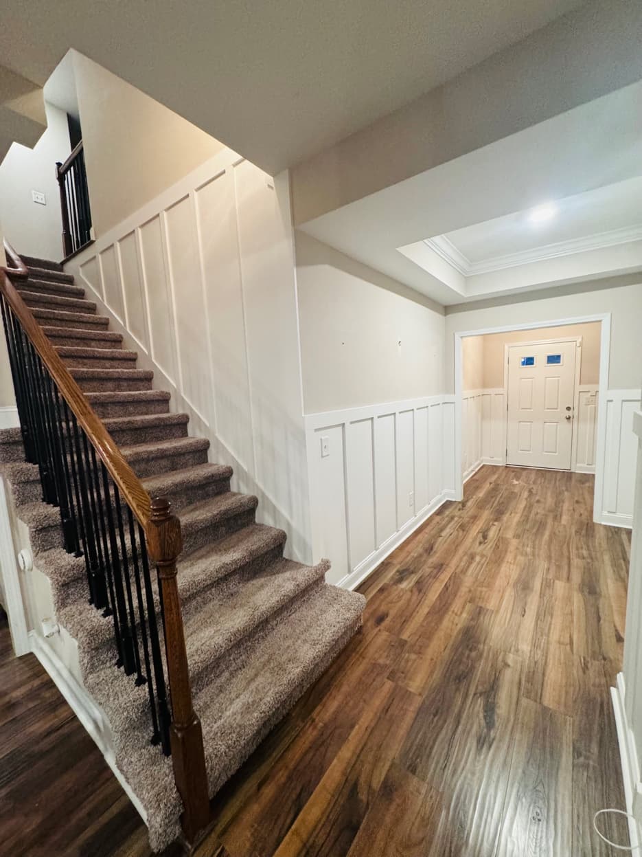 Board & Batten Wainscoting — Stairway to Entry