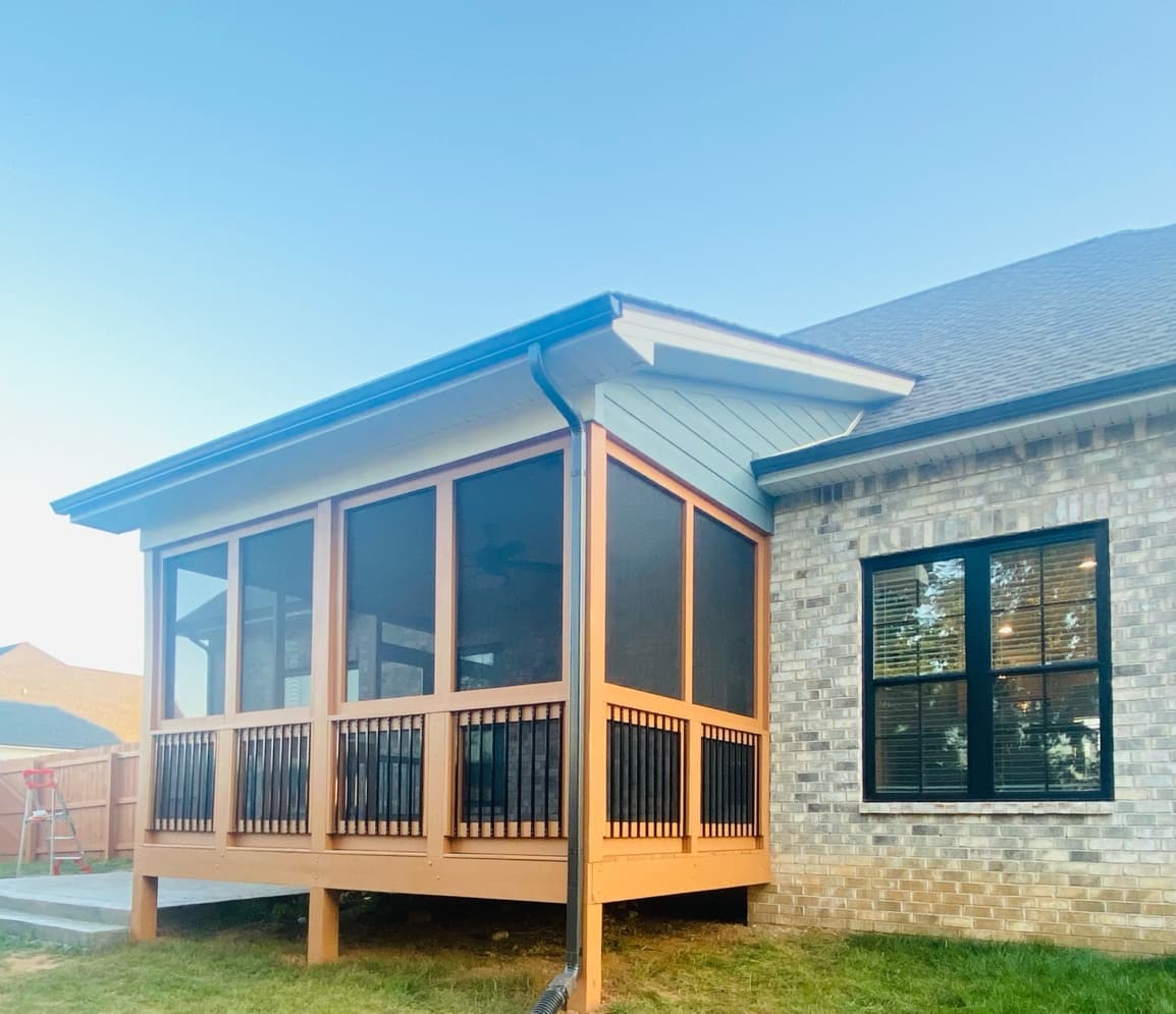 Cedar-Framed Screened Porch — Brick Home