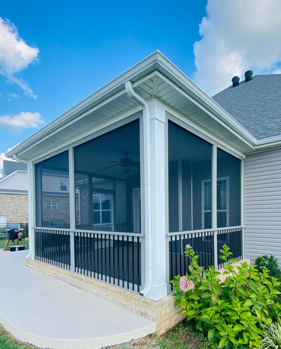Peaked-Roof Screened Porch — White Columns