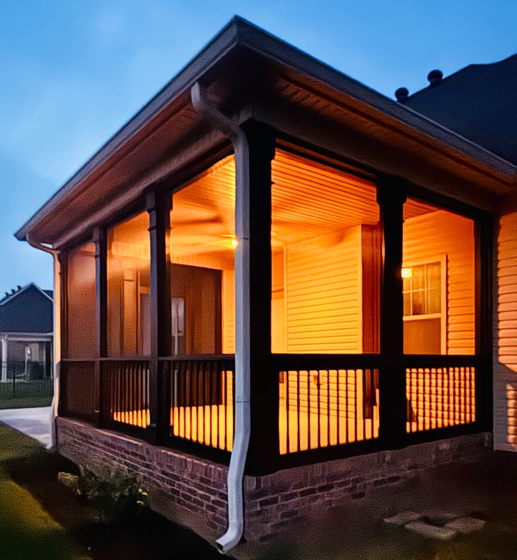 Screened Porch at Dusk — Warm Interior Glow